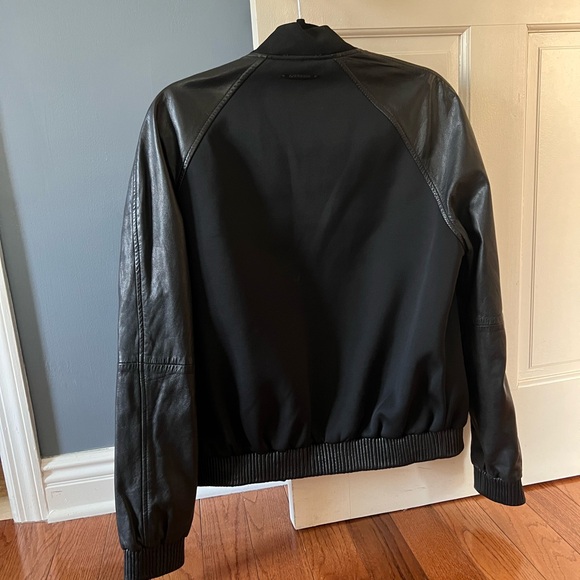Calvin Klein Black Real Leather Varsity Jacket - Picture 2 of 5